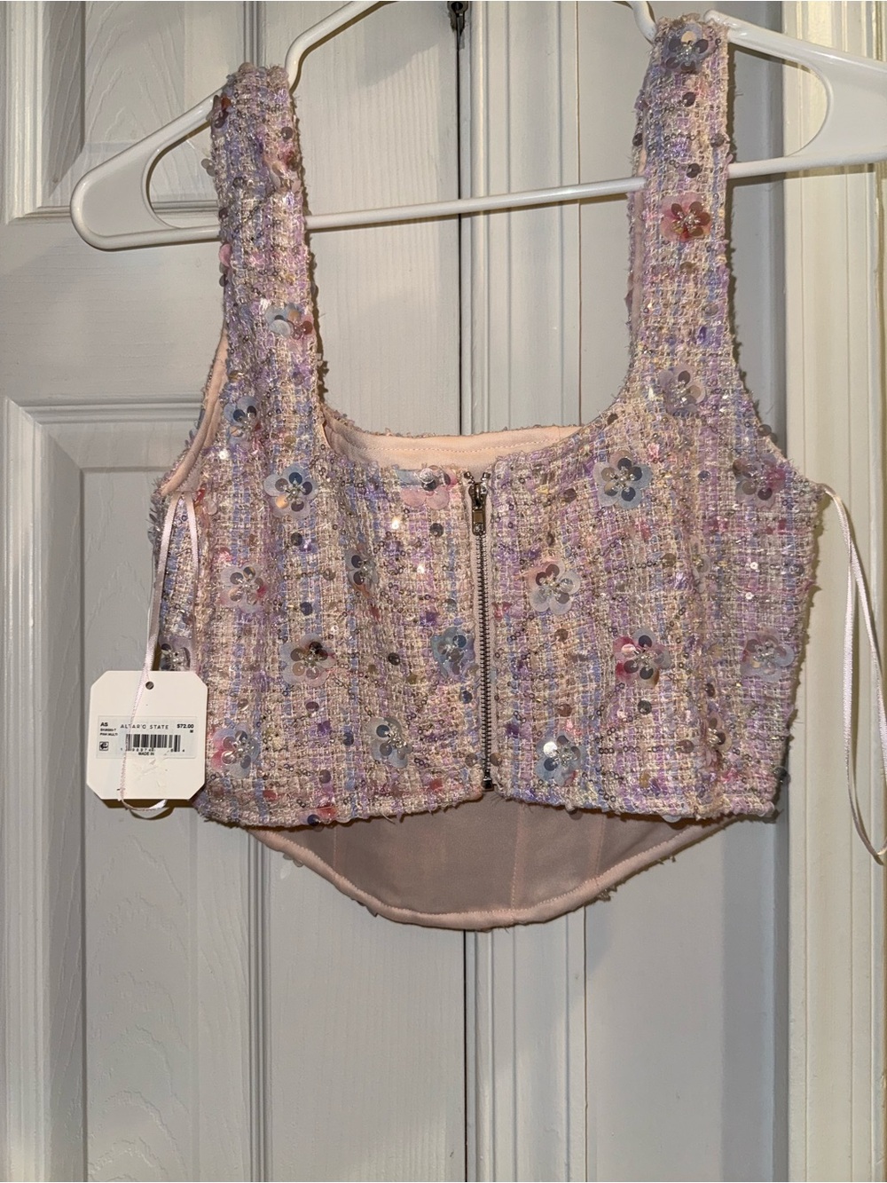 Sequin Floral Tweed corset top - Pink - Picture 3 of 5